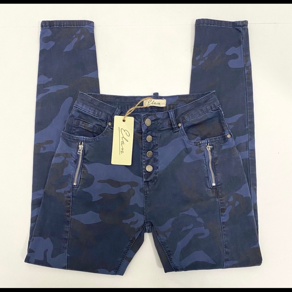 Elane Blue Camo Skinny Jeans Jayme Fly Button Womens Size Small - Picture 12 of 12